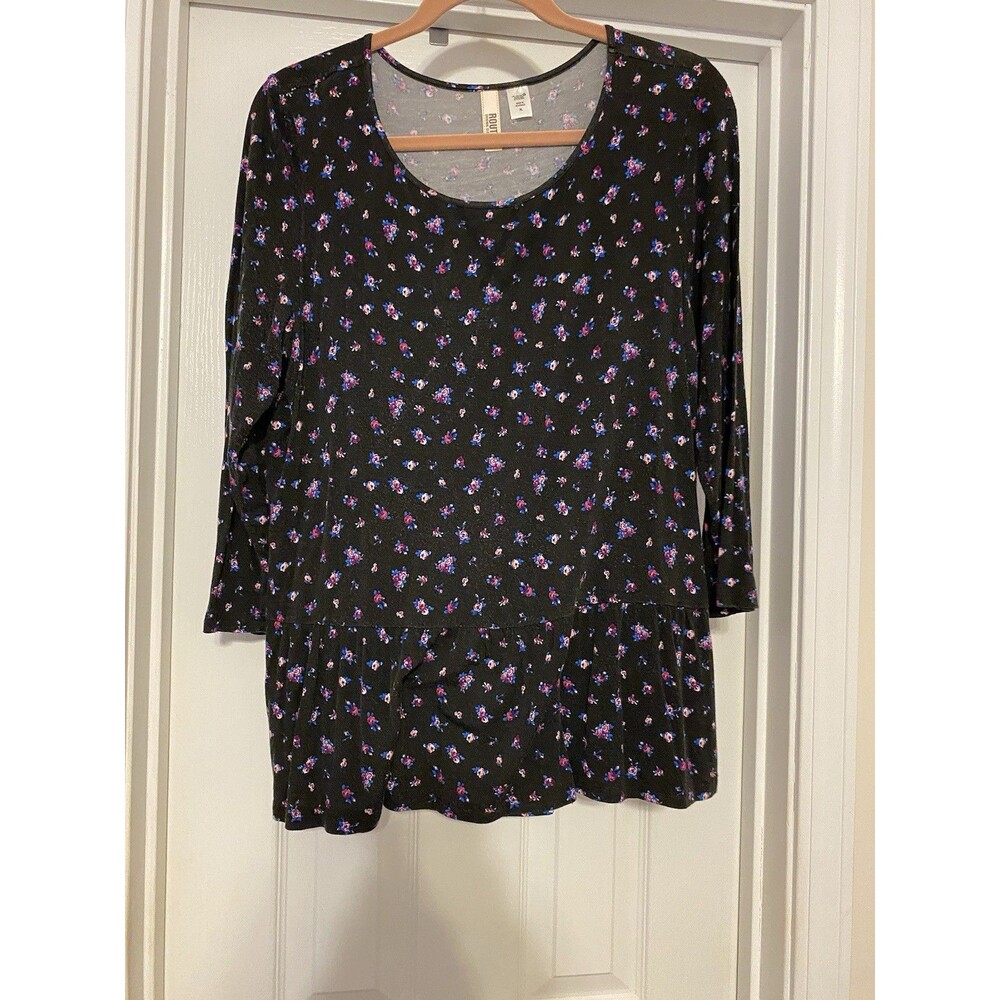 Womens Route 66 XL shirt black with pink flowers
